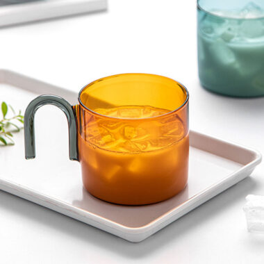 custom colorful glass mug with N handle