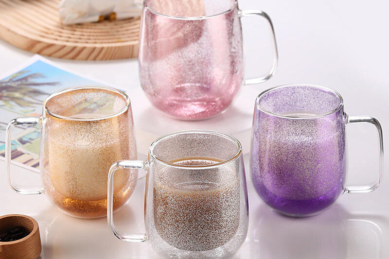 double wall flowing sand glass mug supplier