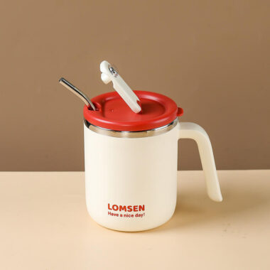 custom double wall insulated stainless steel mug with lid