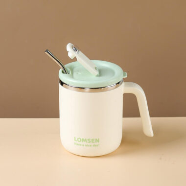 custom double wall insulated stainless steel mug with lid