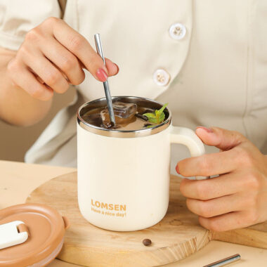 custom double wall insulated stainless steel mug with lid