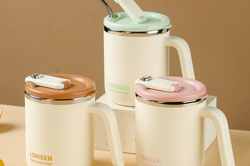 custom double wall insulated stainless steel mug with lid