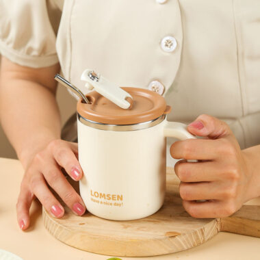 custom double wall insulated stainless steel mug with lid
