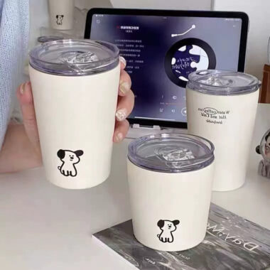 cute puppy frosted stainless steel coffee mug wholesale